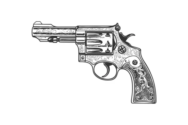 Esquisse Revolver Vintage Dessinée Main Dans Style Doodle Illustration Vectorielle — Image vectorielle