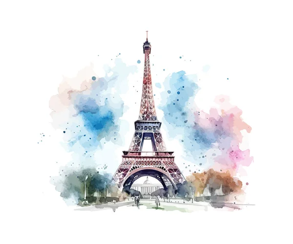 Esbozo Acuarela Torre Eiffel París Francia Diseño Ilustración Vectorial — Archivo Imágenes Vectoriales