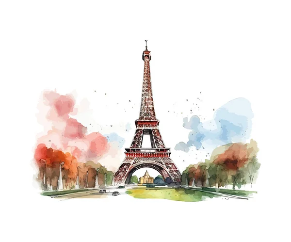 Esboço Aquarela Torre Eiffel Paris França Desenho Ilustração Vetorial — Vetor de Stock