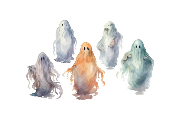 Set Von Aquarell Halloween Ghost Set Vorhanden Vektor Illustrationsdesign — Stockvektor