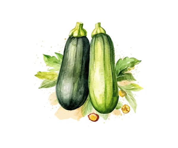 Zucchini Handgezeichnetes Aquarell Vektor Illustrationsdesign — Stockvektor