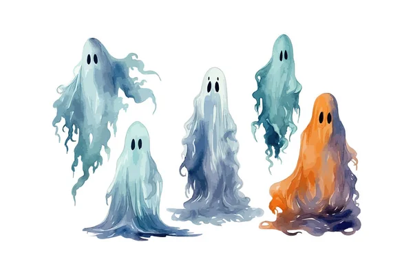 Állítsa Akvarell Halloween Ghost Készlet Vektor Illusztrációjának Kialakítása — Stock Vector