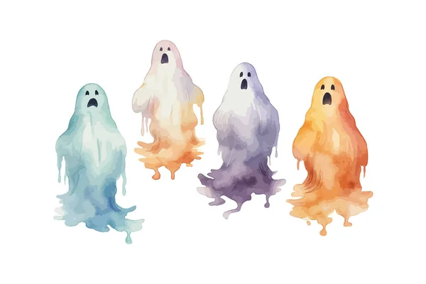 Állítsa Akvarell Halloween Ghost Készlet Vektor Illusztrációjának Kialakítása — Stock Vector
