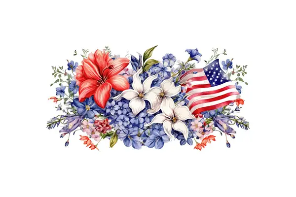 Американський Прапор Весняними Квітами Незалежність Сша Векторний Дизайн Ілюстрації — стоковий вектор