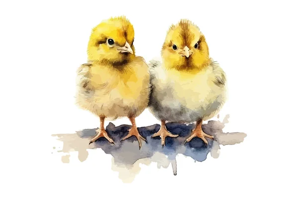 Κίτρινο Κοτόπουλο Ακουαρέλα Γλυκά Πουλάκια Σχεδιασμός Εικονογράφησης Διανύσματος — Διανυσματικό Αρχείο