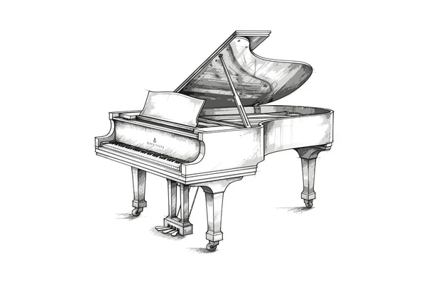 Klasik Kuyruklu Piyano Çizimi Vektör Illüstrasyon Tasarımı — Stok Vektör