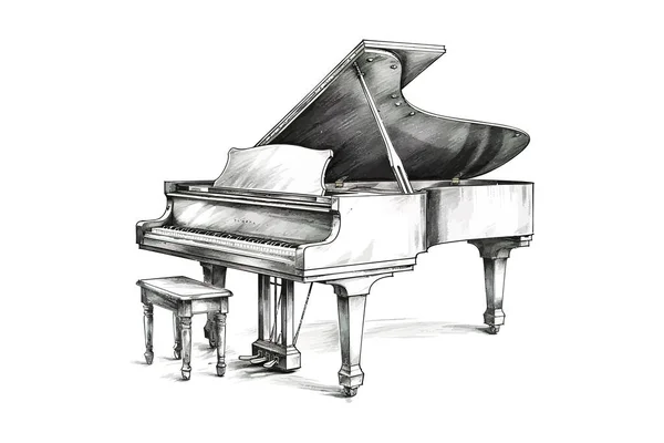 Vintage Grand Piano Mão Desenhada Esboço Desenho Ilustração Vetorial —  Vetores de Stock
