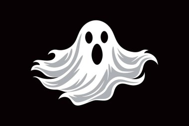 Gerçekçi cadılar bayramı şirin hayalet çarşafı logosu. Vektör illüstrasyon tasarımı.