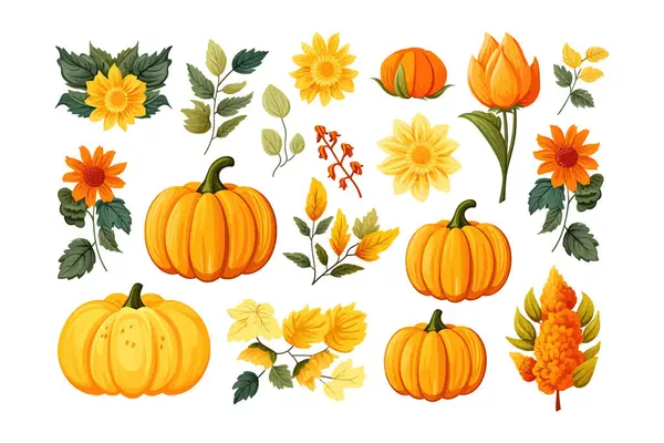 Pattern Pumpkins Leaves Flowers Cartoon Autumn Vector Illustration Design — Stock Vector