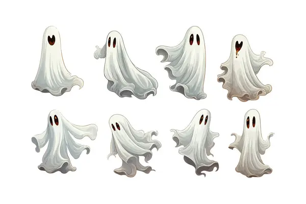 Realisztikus Halloween Aranyos Szellem Lap Logó Vektor Illusztrációjának Kialakítása — Stock Vector