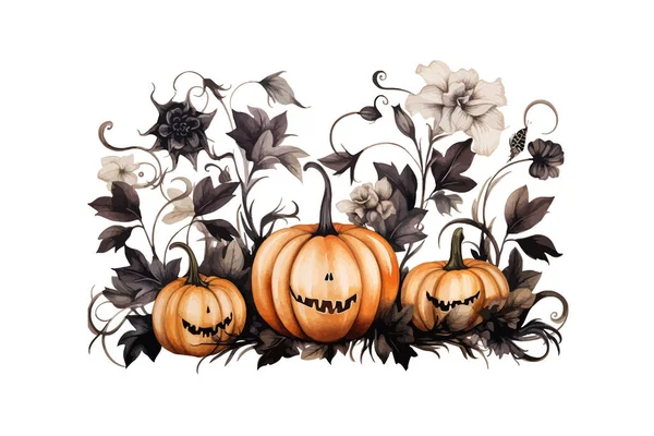 Aquarela Halloween Abóboras Brilhantes Desenho Ilustração Vetorial — Vetor de Stock