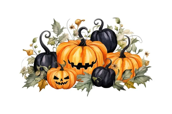 Aquarell Halloween Helle Kürbisse Vektor Illustrationsdesign — Stockvektor