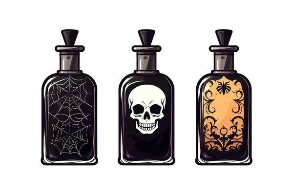 Botellas Poción Halloween Solo Icono Estilo Logo Negro Diseño Ilustración — Vector de stock