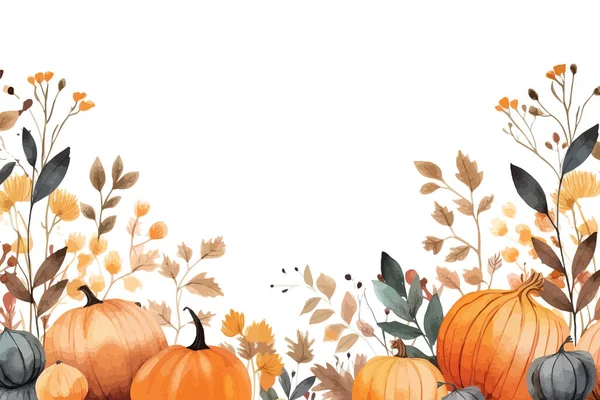 Осенняя Панорама Тыквы Красочные Акварельные Рамки Осень Векторная Иллюстрация — стоковый вектор