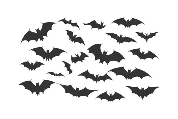Doodle Black Silhueta Morcegos Desenho Ilustração Vetorial — Vetor de Stock