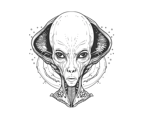 Retrato Extraterrestre Dibujado Mano Diseño Ilustración Vectorial — Vector de stock