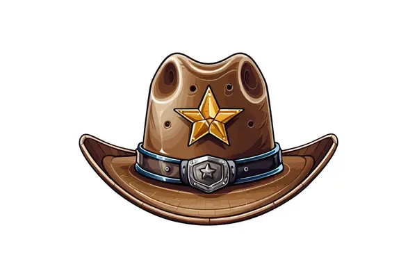Chapéu Cowboy Com Distintivo Xerife Desenho Ilustração Vetorial — Vetor de Stock