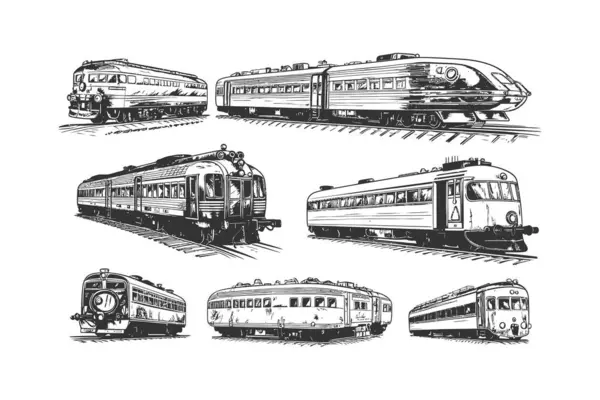 Tren Vendimia Boceto Dibujado Mano Estilo Garabato Diseño Ilustración Vectorial — Vector de stock