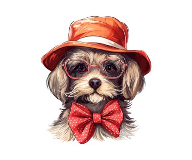 Kırmızı güneş şapkalı komik köpek York. Vektör illüstrasyon tasarımı.