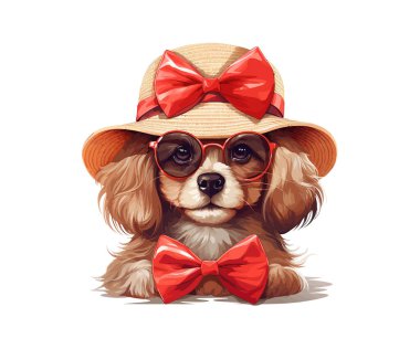 Kırmızı güneş şapkalı komik köpek York. Vektör illüstrasyon tasarımı.