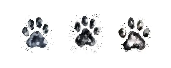 Kedi pençesi izi, siyah suluboya, beyaz arka plan çizimi. Vektör illüstrasyon tasarımı.