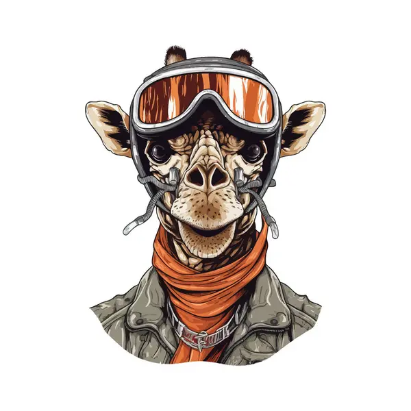 Портрет Жирафа Ретро Мотоциклистом Векторная Иллюстрация — стоковый вектор