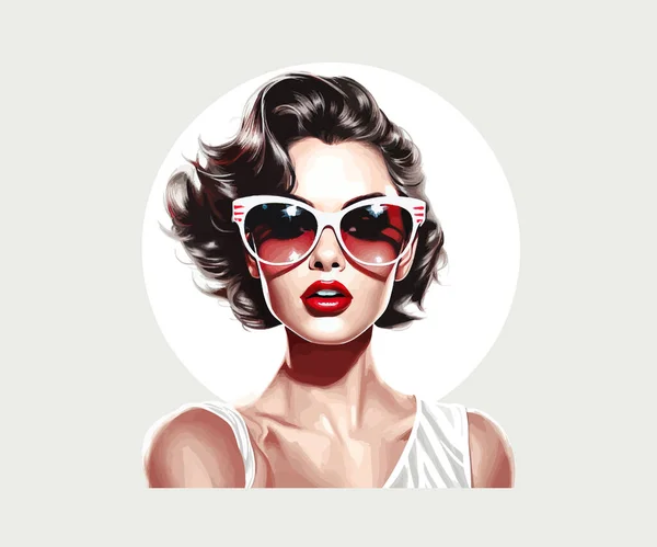 Frau Retro Stil Mit Trendiger Sonnenbrille Vektor Illustrationsdesign — Stockvektor