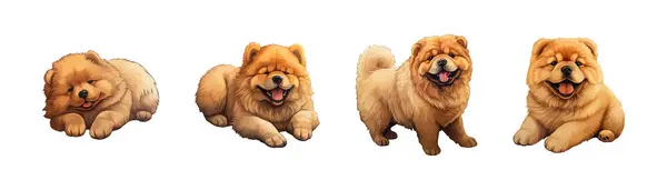 Very Cute Realistic Gold Chow Chow Lies Its Back Set — Stock Vector