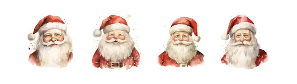 Ročník Styl Akvarel Santa Art 1970 Styl Vánoční Set Návrh — Stockový vektor
