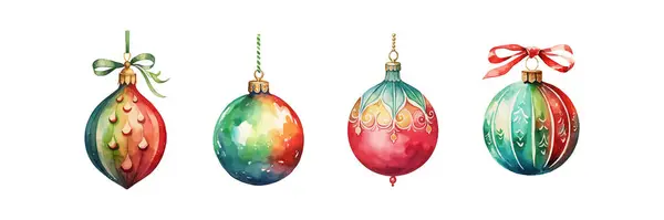 Вінтажний Акварельний Різдвяний Орнамент Кулях Векторний Дизайн Ілюстрації — стоковий вектор