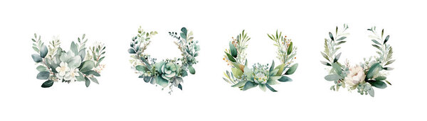 Aquarell Eukalyptusblütenkränze Set Vektor Illustrationsdesign — Stockvektor