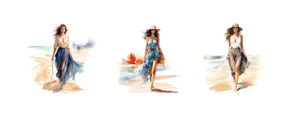 若いエレガントな女性の水彩表現 ベクトルイラストデザイン — ストックベクタ
