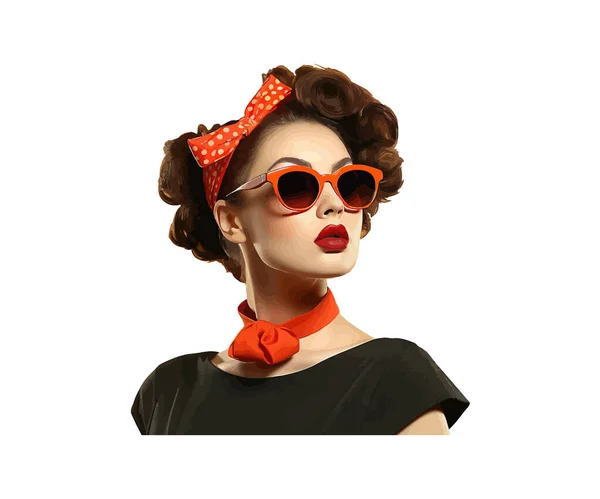 Mujer Moda Estilo Retro Con Gafas Sol Moda Diseño Ilustración — Vector de stock
