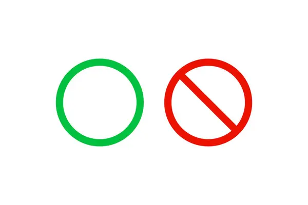 Grøn Tilladt Rød Forbudte Tegn Ikon Projektering Vektorillustrationer – Stock-vektor