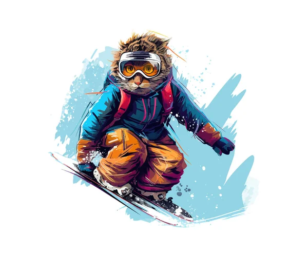 Chat Sur Snowboard Snowboarder Illustration Vectorielle — Image vectorielle