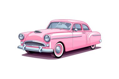 Çizgi film klasik pembe arabası. Vektör illüstrasyon tasarımı.