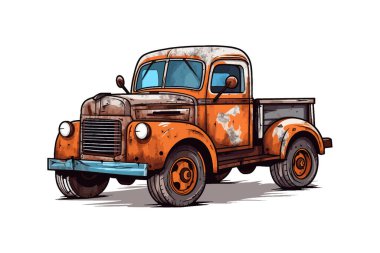 Doodle eski paslı kamyon çizgi filmine ilham verdi. Vektör illüstrasyon tasarımı.