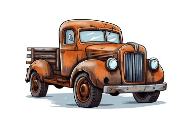 Doodle eski paslı kamyon çizgi filmine ilham verdi. Vektör illüstrasyon tasarımı.