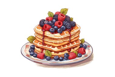 Klasik oymalı meyveli waffle 'lar. Vektör illüstrasyon tasarımı.
