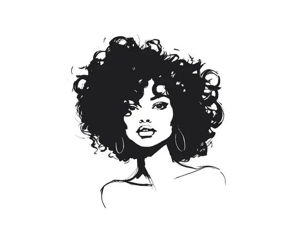 Doodle kıvırcık saçlı siyah tenli güzel bir kadın. Vektör illüstrasyon tasarımı.