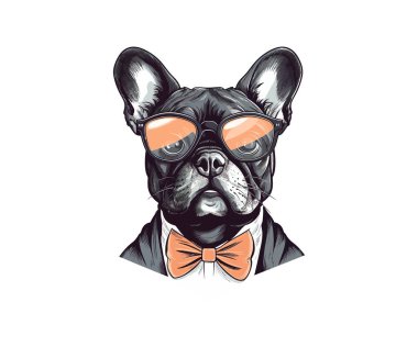Üzerinde bir Fransız bulldog resmi olan bir kart şablonu. Vektör illüstrasyon tasarımı.