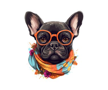Üzerinde bir Fransız bulldog resmi olan bir kart şablonu. Vektör illüstrasyon tasarımı.