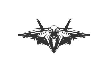 Logo Clipart logosu üzerinden Jet Fighter görünümü. Vektör illüstrasyon tasarımı.