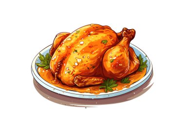 Fırında tavuk. Vektör illüstrasyon tasarımı.