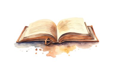 Beyaz arkaplanda izole edilmiş suluboya açık kitap. Vektör illüstrasyon tasarımı.