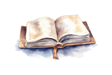 Beyaz arkaplanda izole edilmiş suluboya açık kitap. Vektör illüstrasyon tasarımı.