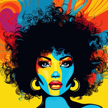 Pop Art Afro-Amerikan kadın yüzü. Vektör illüstrasyon tasarımı.