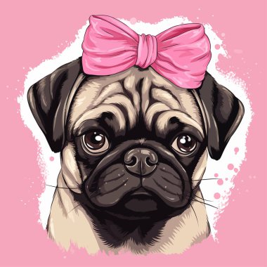 Pembe arka planda saç bandı takmış yavru köpek. Vektör illüstrasyon tasarımı.