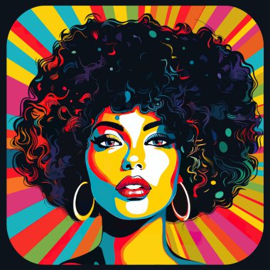 Pop Art Afro-Amerikan kadın yüzü. Vektör illüstrasyon tasarımı.