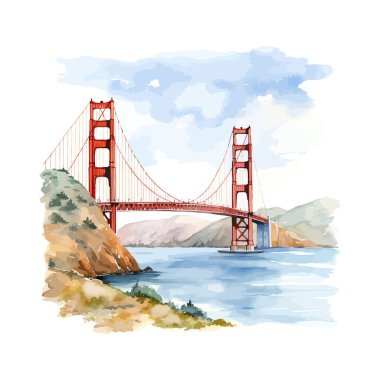 Golden Gate Köprüsü suluboya. Vektör illüstrasyon tasarımı. 
